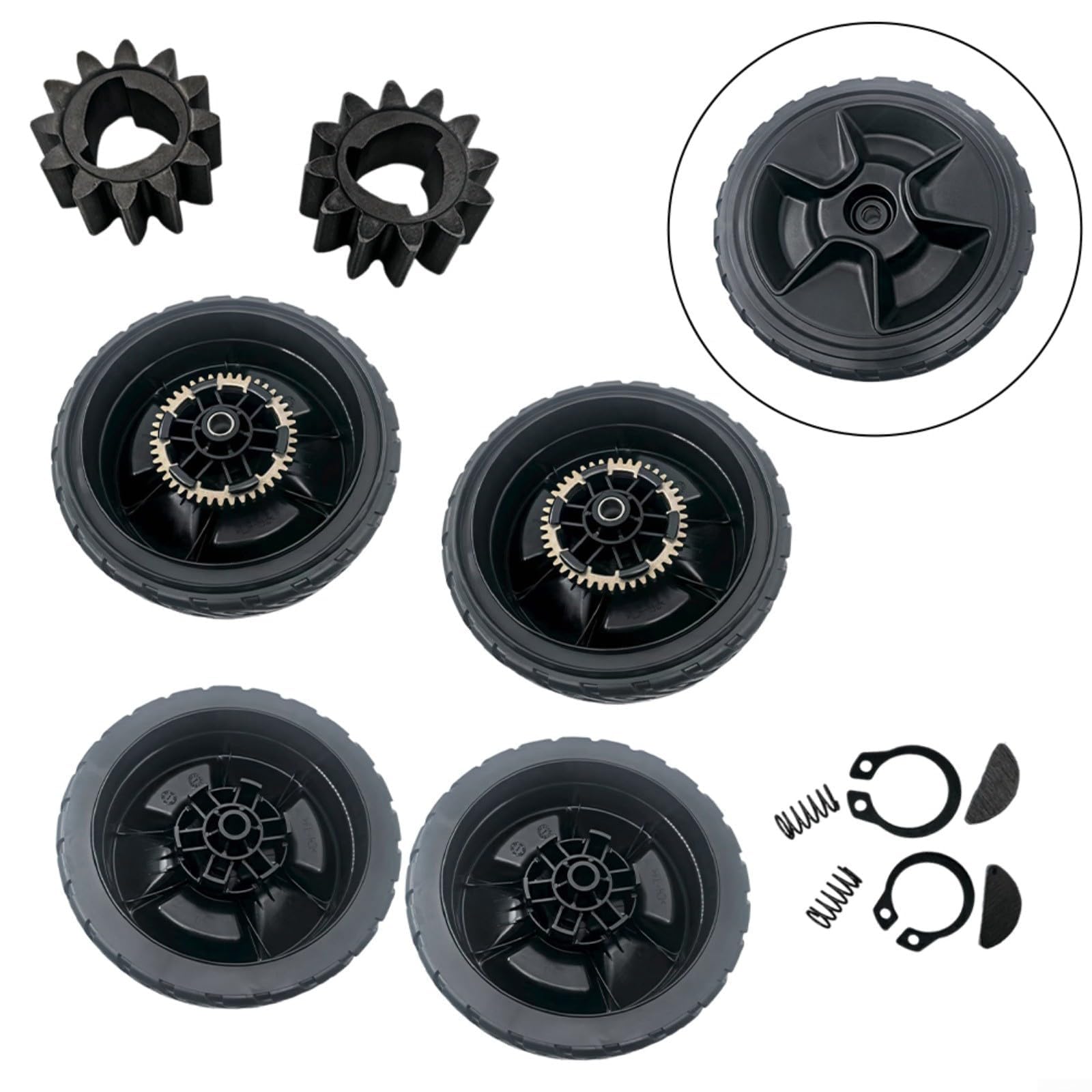 Kit di ingranaggi per tosaerba con ruote da 20,3 cm per Honda HRN216 VKA VYA, parti di ricambio a 12 denti con clip e molle (4 pezzi anteriori e posteriori+2 ingranaggi)