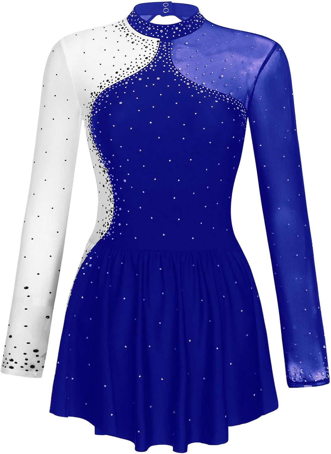 Women's Ice Skating Dress & Boot Cover Set, Glitter Rhinestone Long Sleeve Leotard with Mesh for Practice