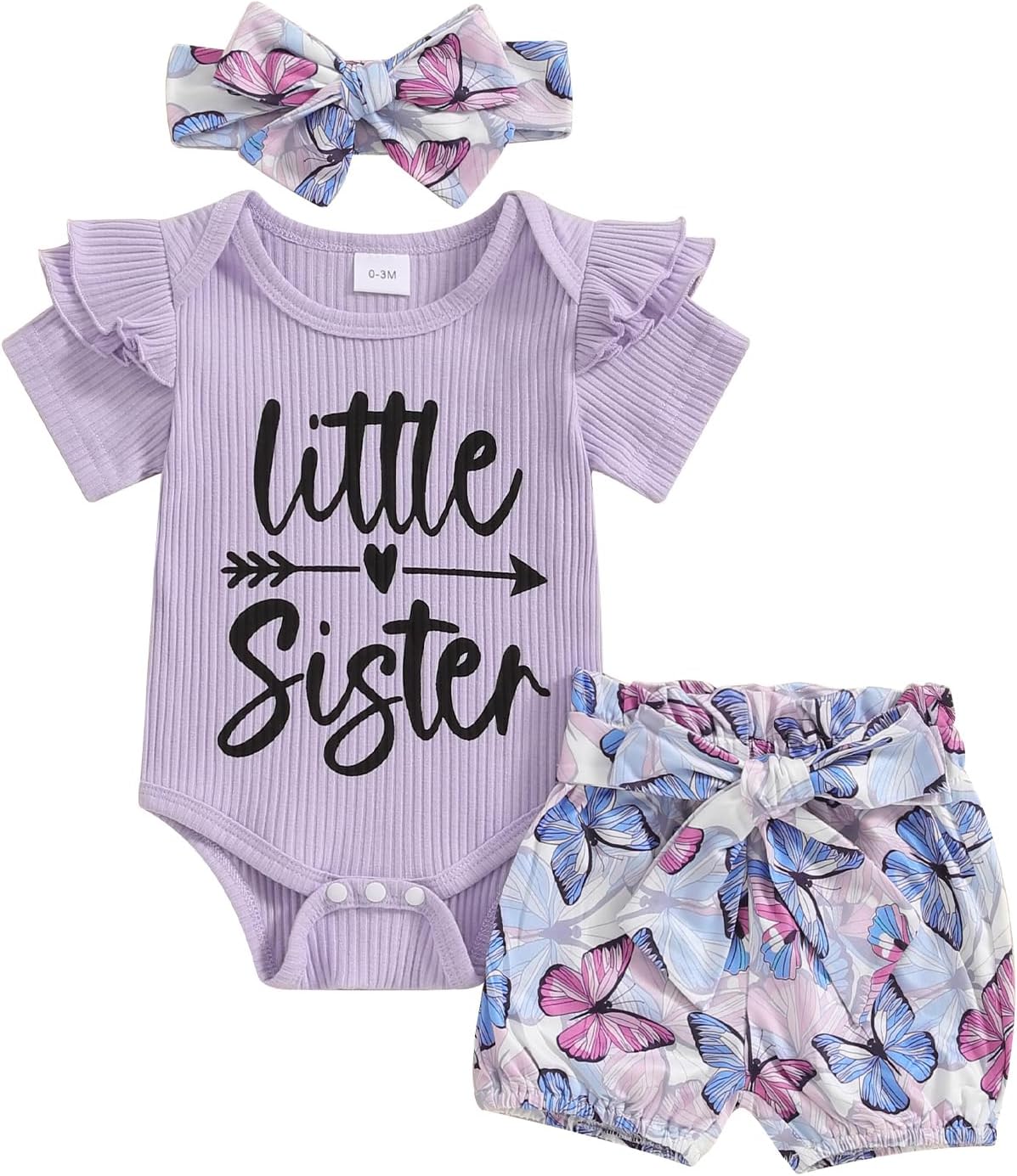Newborn Baby Girl Auntie Outfits Auntie’s Bestie Short Sleeve Ribbed Romper Floral Shorts Clothes with Headband