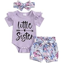 Afunbaby Newborn Baby Girl Auntie Outfits Aunties Bestie Short Sleeve Ribbed Romper Floral Shorts Clothes with Headband