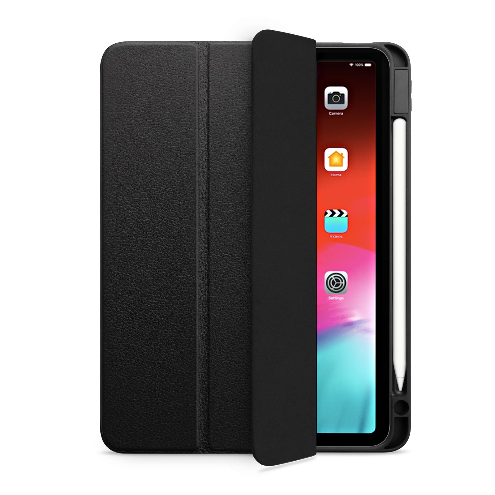 WIIUKA Hülle für iPad Pro 11" (2025/2024) M5/M4, Deutsches Leder, Lederhülle extra Dünn, Premium Smart-Cover Case, Schwarz