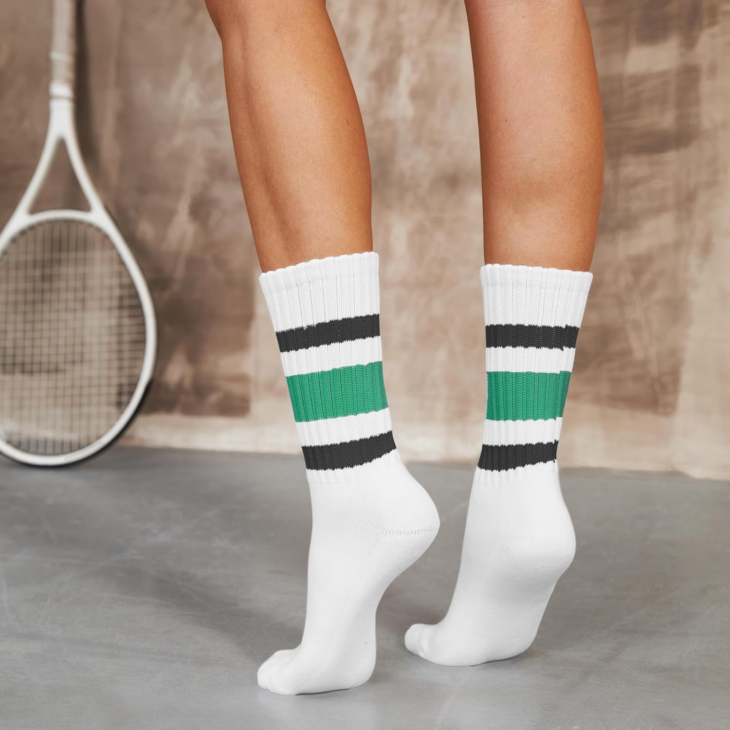 Retro Striped Slouchy Crew Socks for Men & Women 3 Pairs Cotton Athletic Tube Cushioned Calf Tennis Socks Size 5–11 - Image 3