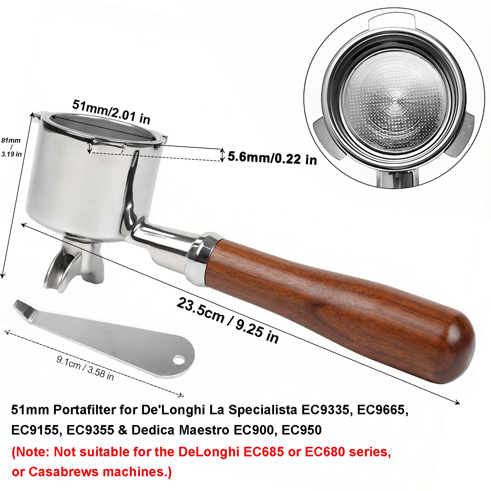 Sitko 51 mm 2 uszy do Delonghi La Specialista EC9335/9665/9155/9355
