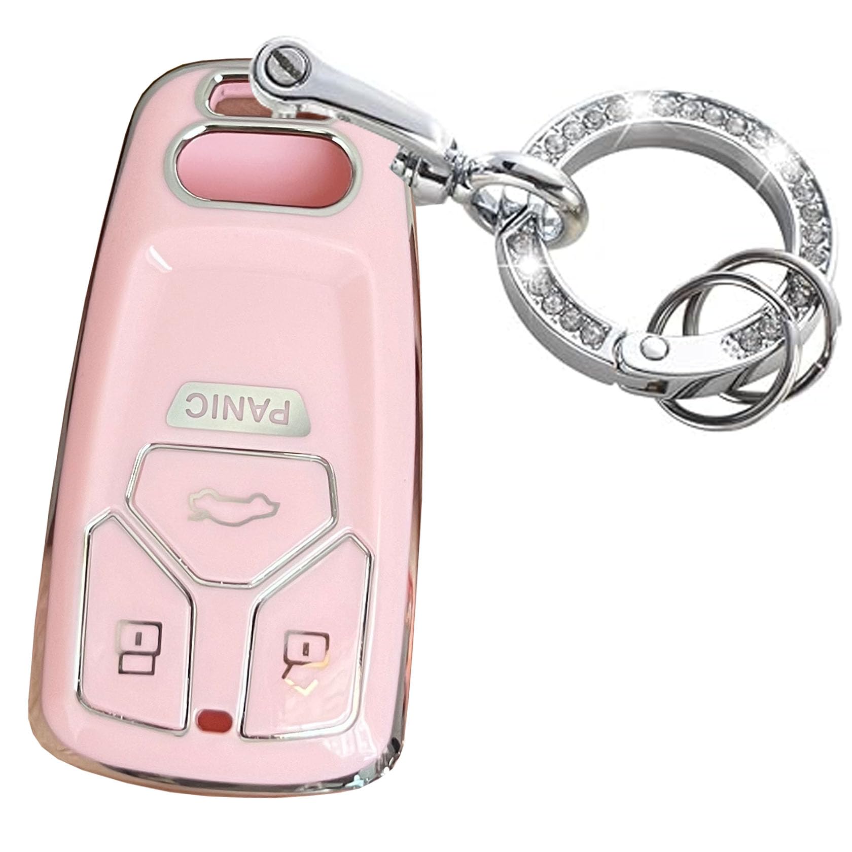 Rilnaewn Keyless Entry Systems for Audi Key Fob Cover Fits for Audi A4 Q7 Q5 TT A3 A6 SQ5 R8 S5 Remote Key (Pink-Silver)