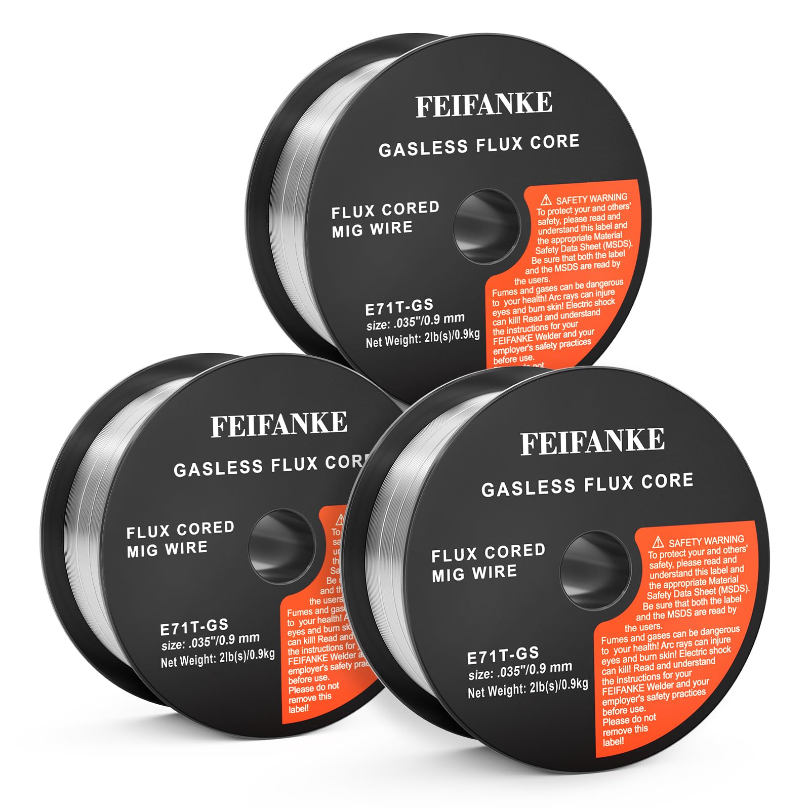 FEIFANKE Flux Core Wire - Filo per saldatura in acciaio dolce E71T-GS, senza gas, 0,9 kg, confezione da 3