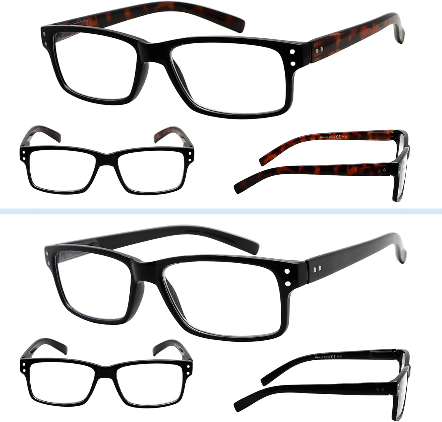 GUD Reading Glasses 5-Pack Readers Spring Hinge Reading Eyeglasses for Men Women +1.50