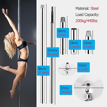 Dancing Pole Kit for Home - Heavy Duty Steel Spinning & Static Fitness Pole for Dance Studio