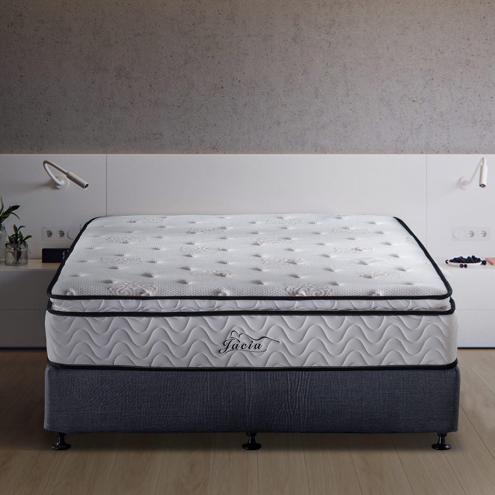Jacia House King Mattress - 11.4 Inch Pillow Top Pocket Spring Hybrid Mattress with Memory Foam Innerspring