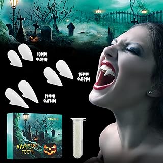 Vampire Teeth Halloween Party Favors Vampire Fangs Kids, Fake Fangs Teeth Realistic Cosplay Werewolf Vampire Accessories, Scary Kids Party Decorations Halloween Teeth 3 Pairs with Glue
