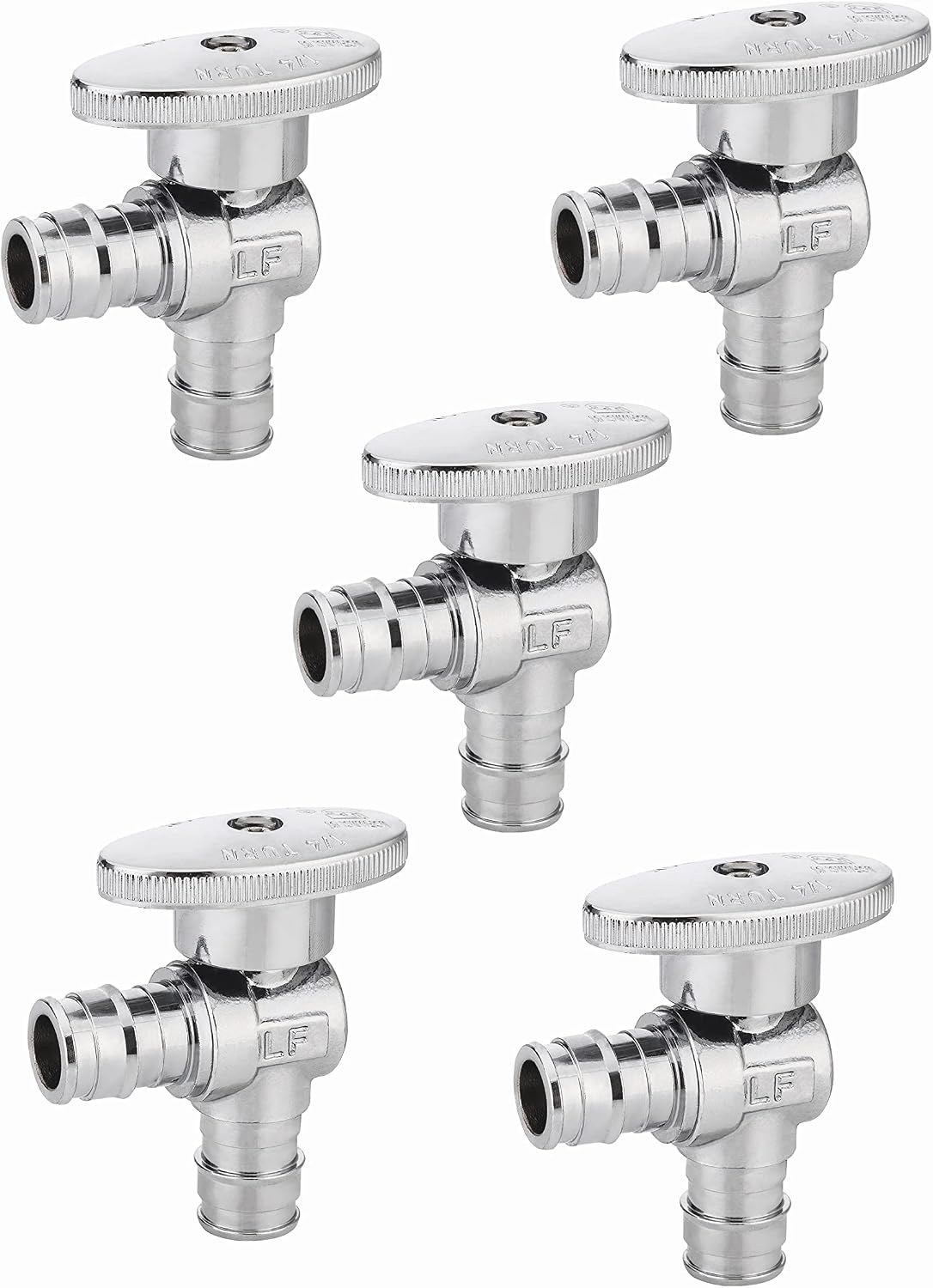 5PCS EFIELD Angle Stop Valve - Pex-A Cold Expansion 1/2" Pex X 1/2" | 1/4 Turn Valve,Chrome Plated Brass,ASTM F1960-VALVE110(5)