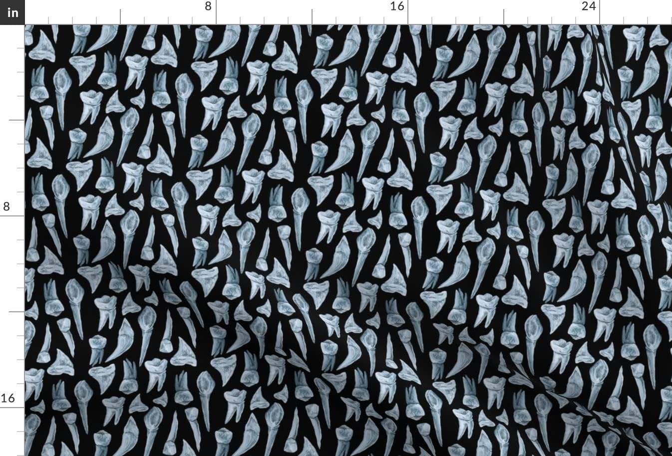 Spoonflower Fabric - Teeth Black White Skeleton Bones Anatomy Science Printed on Minky Fabric by The Yard - Sewing Baby Blankets Quilt Backing Plush