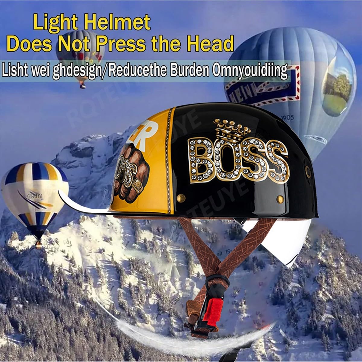 Retro Halbschalenhelm mit ECE-Zulassung,Vintage Motorradhelm Baseball Cap mit Versenkbare Sonnenblende und Schnellverschluss,Cruiser Chopper Scooter Jethelm Herren Damen Helm M-XXL