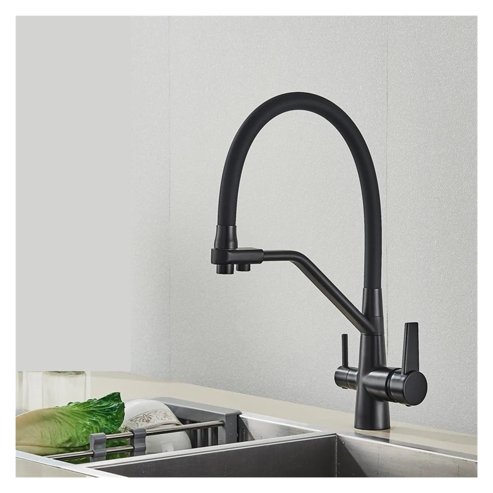 1PCS Filtration Küchenarmatur Reinigung Küchenarmatur 360 Grad drehbarer Wasserfiltrationshahn Küche Dreiwege-Warm- und Kaltmisch-Spülbeckenhahn (Color : Brushed Grey A)