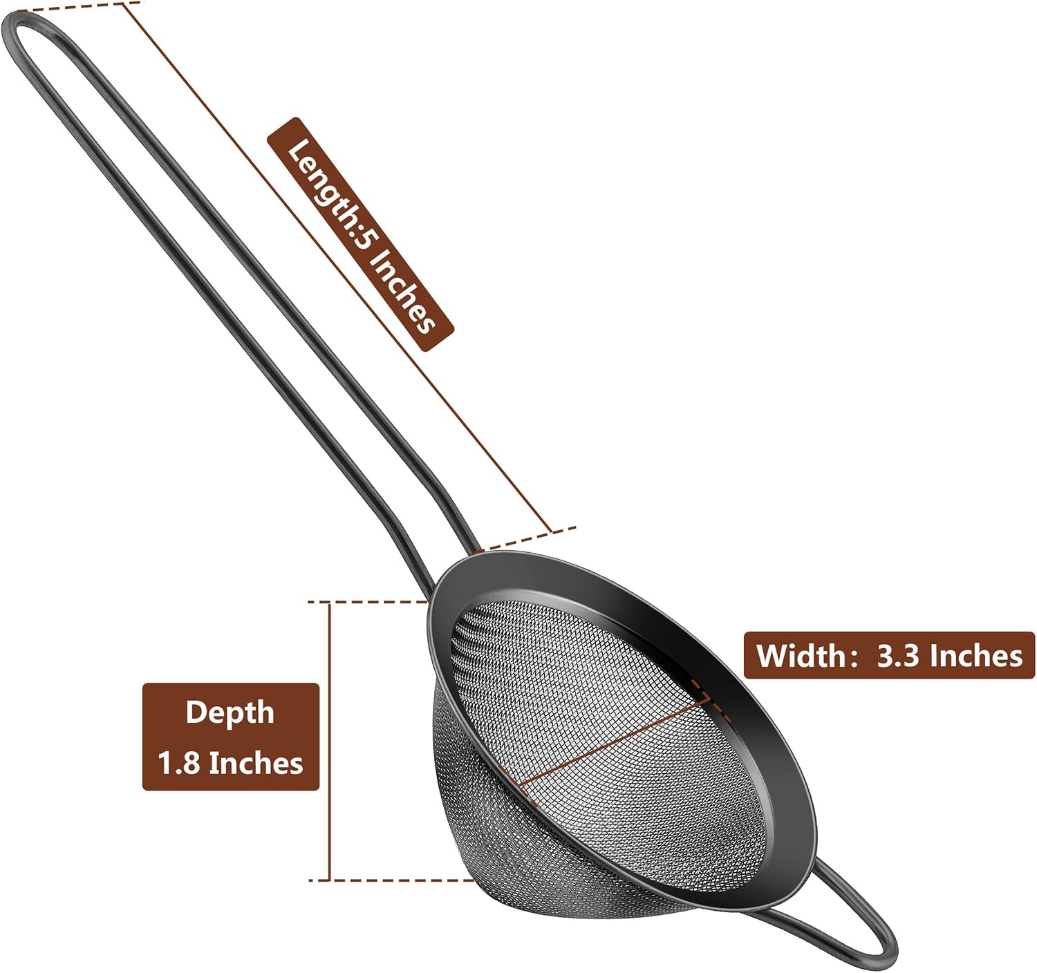 LIANYU Fine Mesh Strainer Set of 2, 3.3 Inches Stainless Steel Tea Sieve Strainer with Long Handle, Ideal for Filtering Coffee Cocktail Sifting Flour, Rust Proof, Black