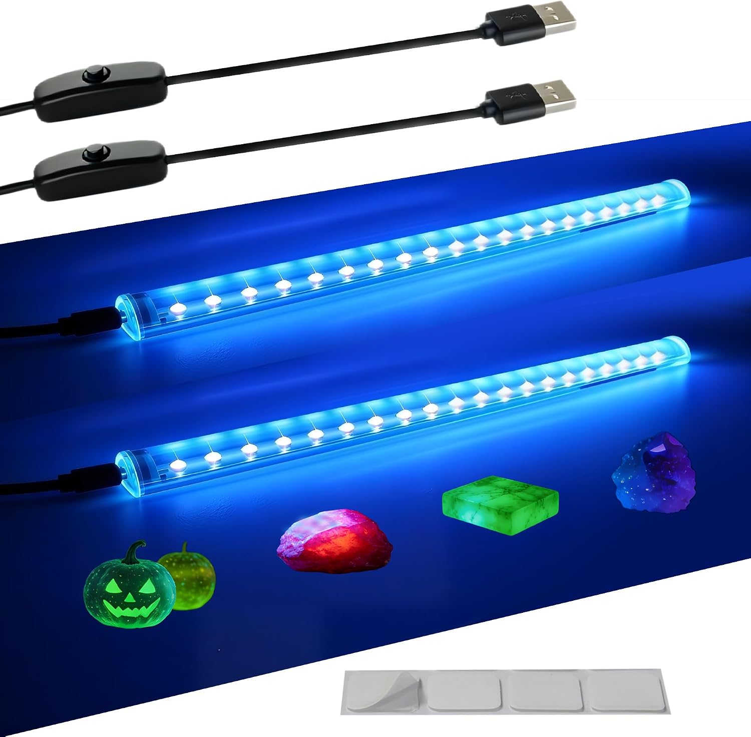 TITO 365nm Slim Black Light Bar for Uranium Glass & Mineral Display 2 Pack | Ultra-Thin USB 10W 1ft UV Light Bar | 20% Brighter Focused Lens | Glow Halloween Party Fluorescent Paint Poster Resin Curing
