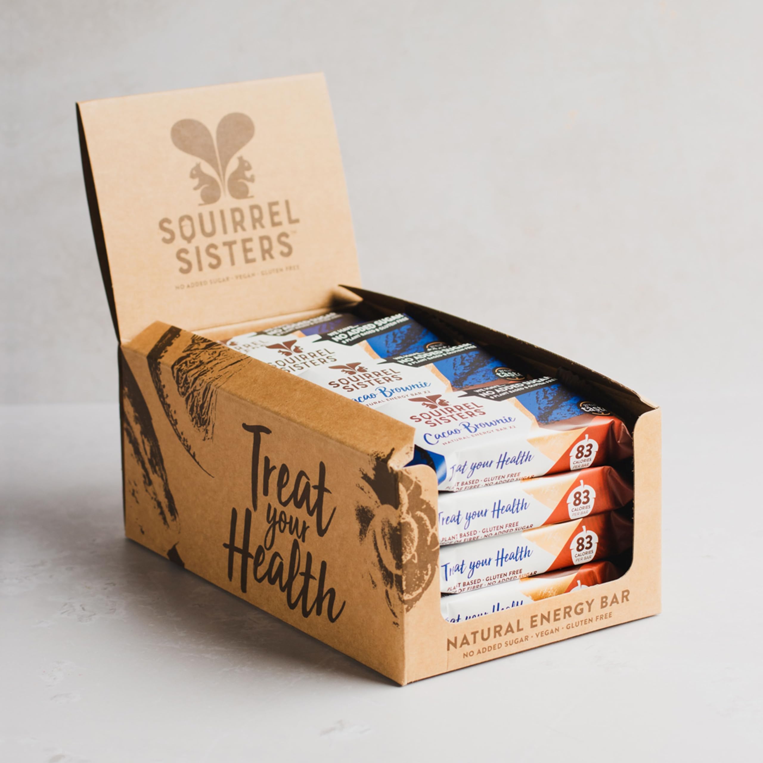 Cacao Brownie Snack Bar, No Added Sugar, Vegan, Gluten-Free Nutrition Bars, Plant-based Snacks for Adults and Kids, Box of 16 x 40 grams