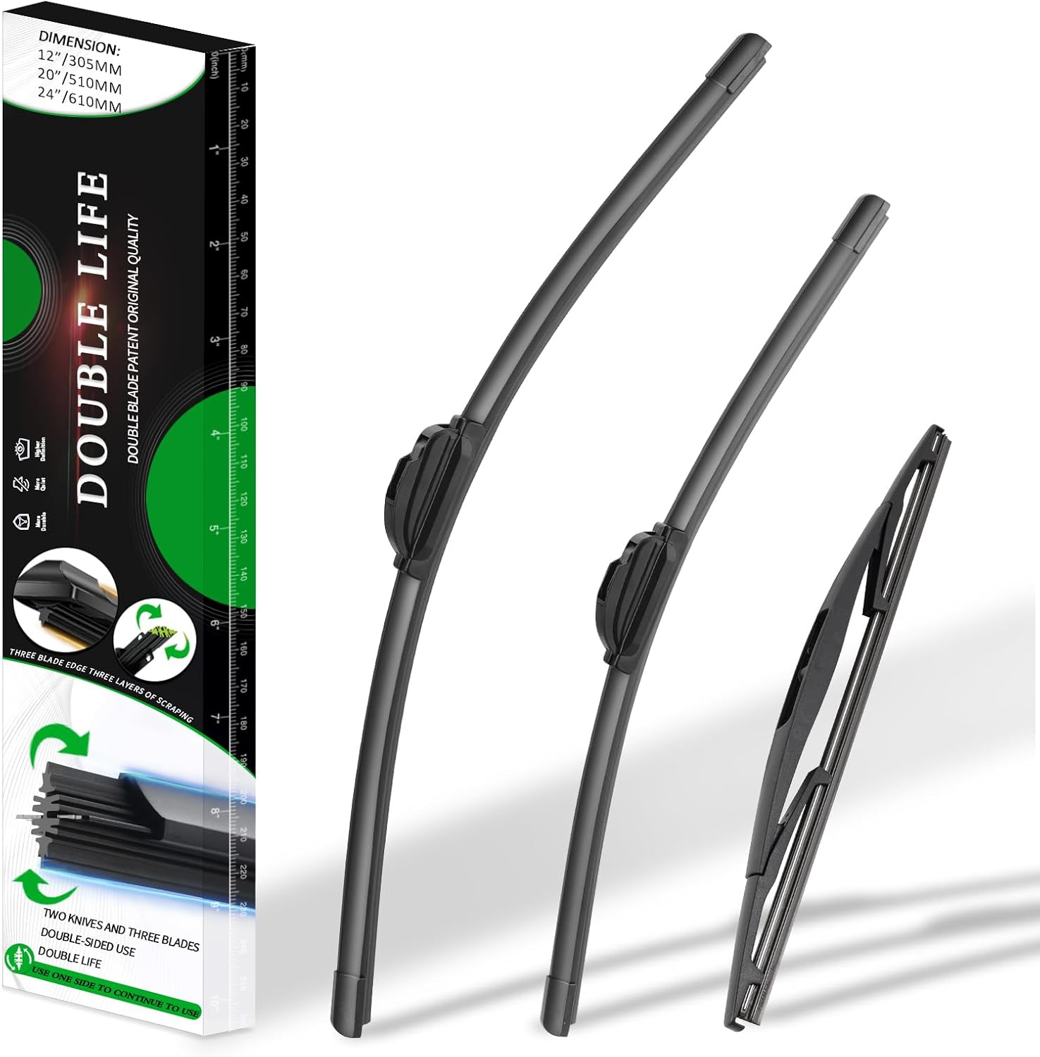 3 Wipers OEM Quality Premium All-Seasons double lifespan Wiper blades compatible with 2014-2018 X5,24"+20"+12" for front and rear windshield