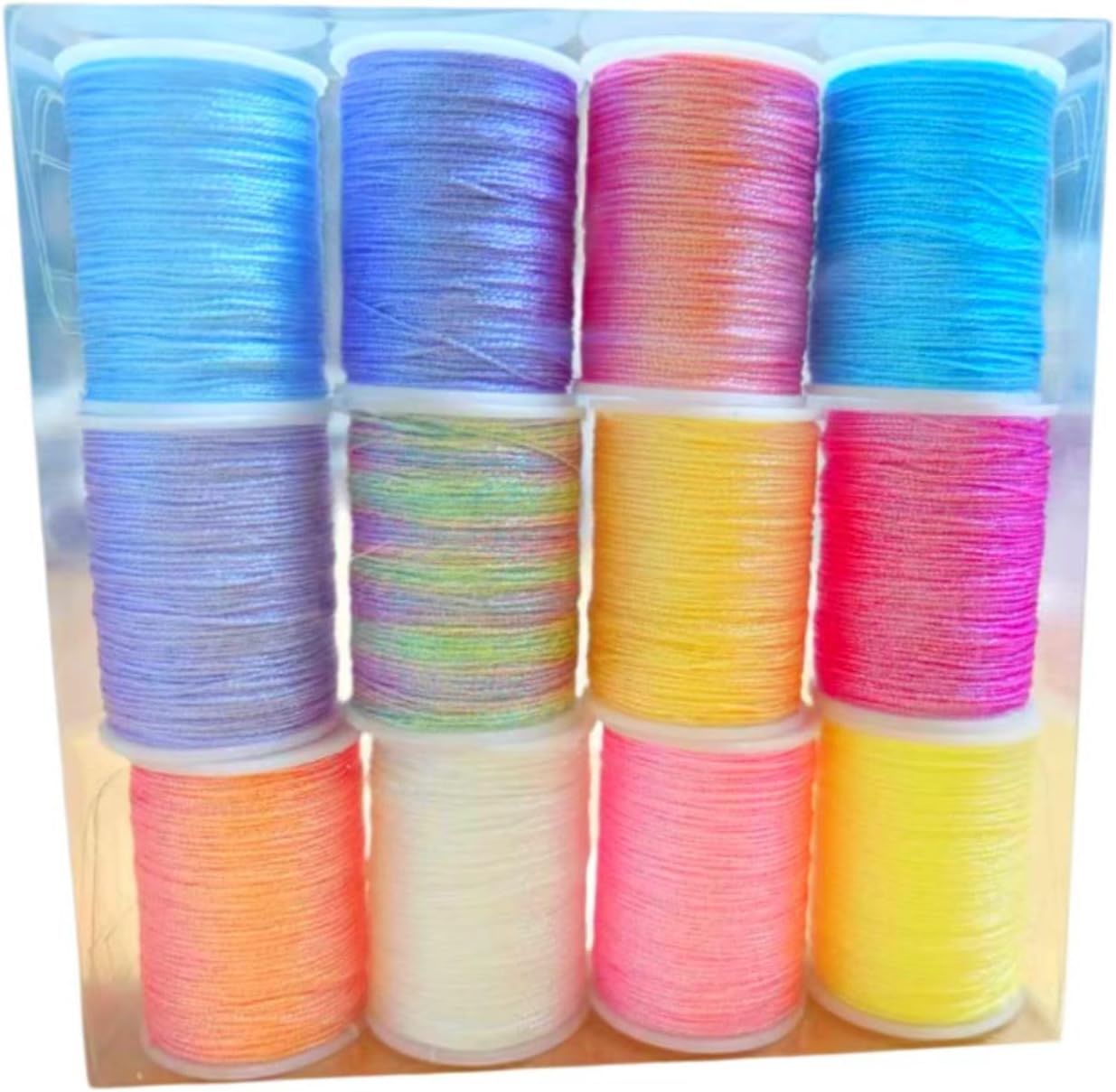 328 Yds 12 Colors Iridescent Polyester Cord 0.4mm Friendship Bracelet,Glitter Wax Coated Gradient Beading String for Jewelry Making Threads Supplies DIY Bracelet Necklace Sewing Stitching（L