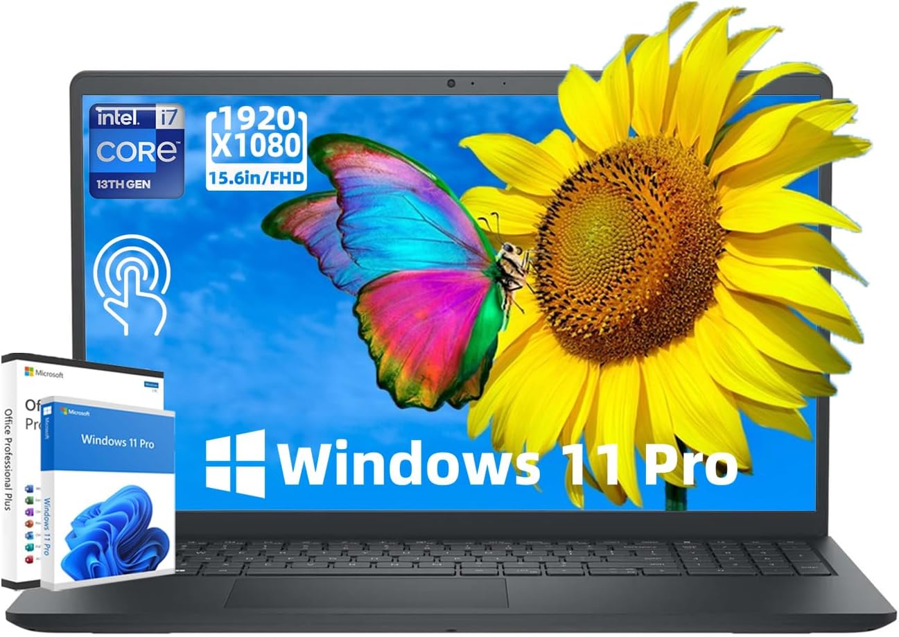 Dell Inspiron 15 Laptop with Touchscreen - Business & Student Laptop with Windows 11 pro, 15.6'' FHD Touchscreen, Intel 13-Core i7-1355U, Lifetime Office, Wi-Fi 6, 32GB RAM+ 2TB SSD (Black)