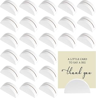 24PCS White Table Number Stands, Wooden Lightweight Wedding Table Name Holder, Small Size Place Card Holders, Semicircular Design, for Office Tag Photo Menu Clips Wedding Birthday Party Restaurant