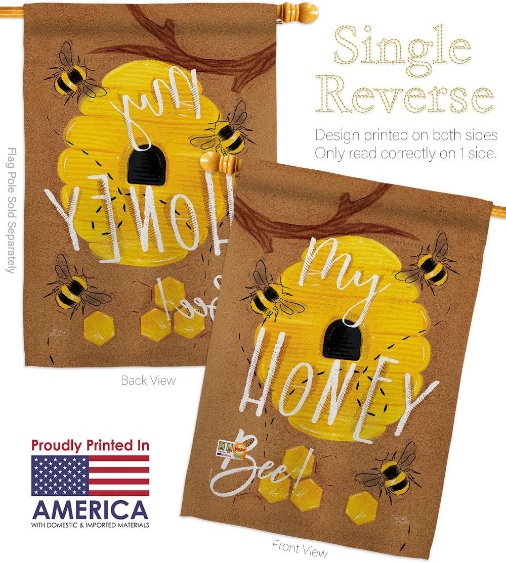 My Honey Bee House Flag Garden Friends Butterfly Ladybugs Dragonfly Springtime Insect Natural Wildlife Small Decorative Gift Yard Banner Made In USA 28 X 40