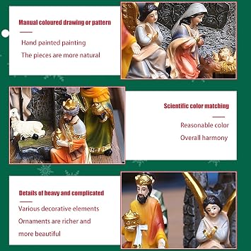 Nativity Scene Jesus Birth Set Statue, 12Pcs The Real Life Nativity Statue Hand Painted Christmas Nativity Sets & Figures Resin Crafts | Kings, Angel, Donkey, Holy Family Decor, Baby Jesus in Manger