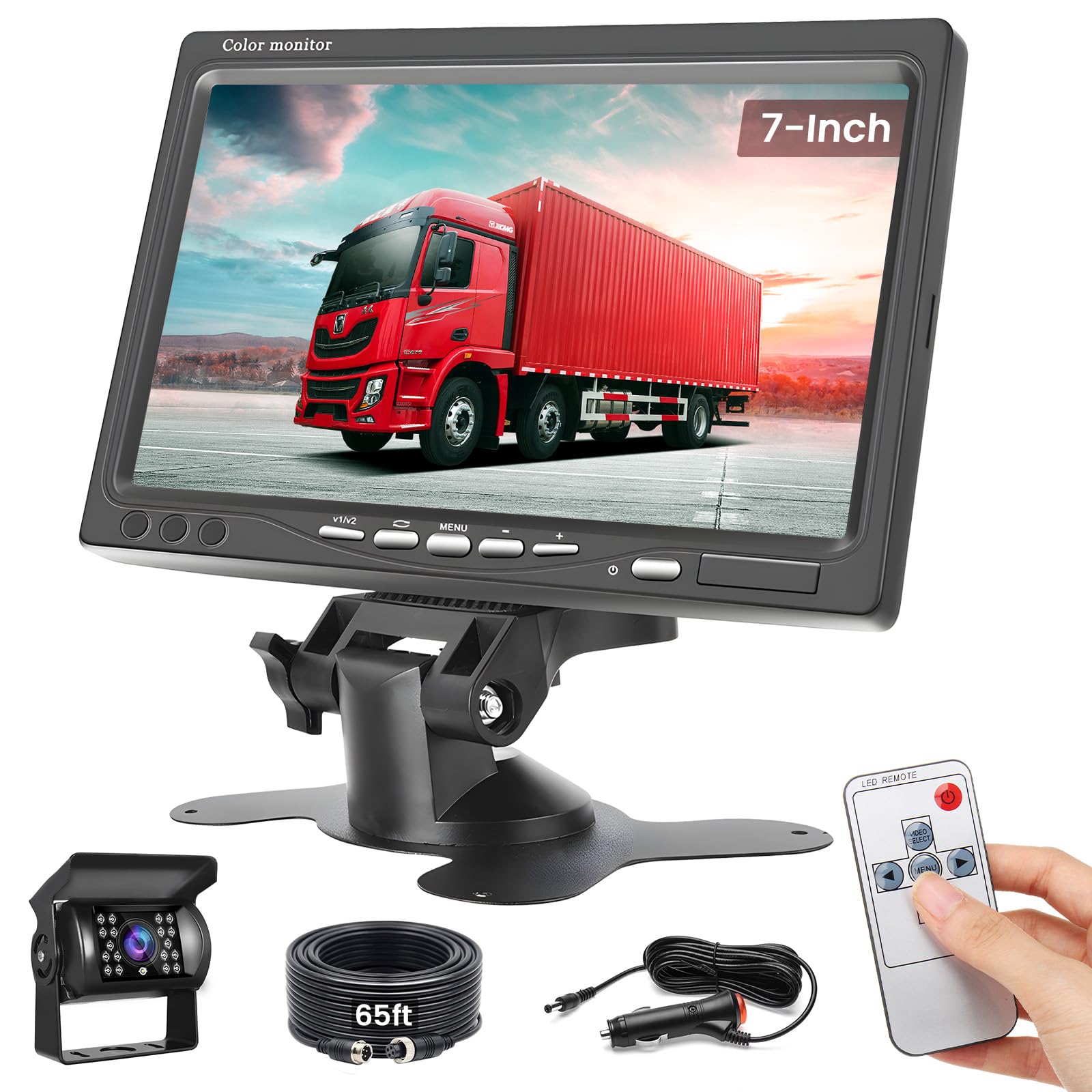 Inefala Kit Telecamera Posteriore con Monitor 7 Pollici +Telecamera di Retromarcias Impermeabile IP68 Grandangolo 170° Visione Notturna 18IR per Camion Camper Trattori 12V-24V +20M 4Pin Cavo Avionico