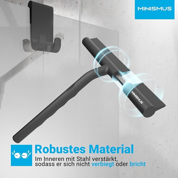 Minismus Window Squeegee with Hanger - Professional Shower Squeegee - Shower Squeegee - Streak-Free - High-Quality Silicone - Non-Slip (Black, 21 cm) - 5