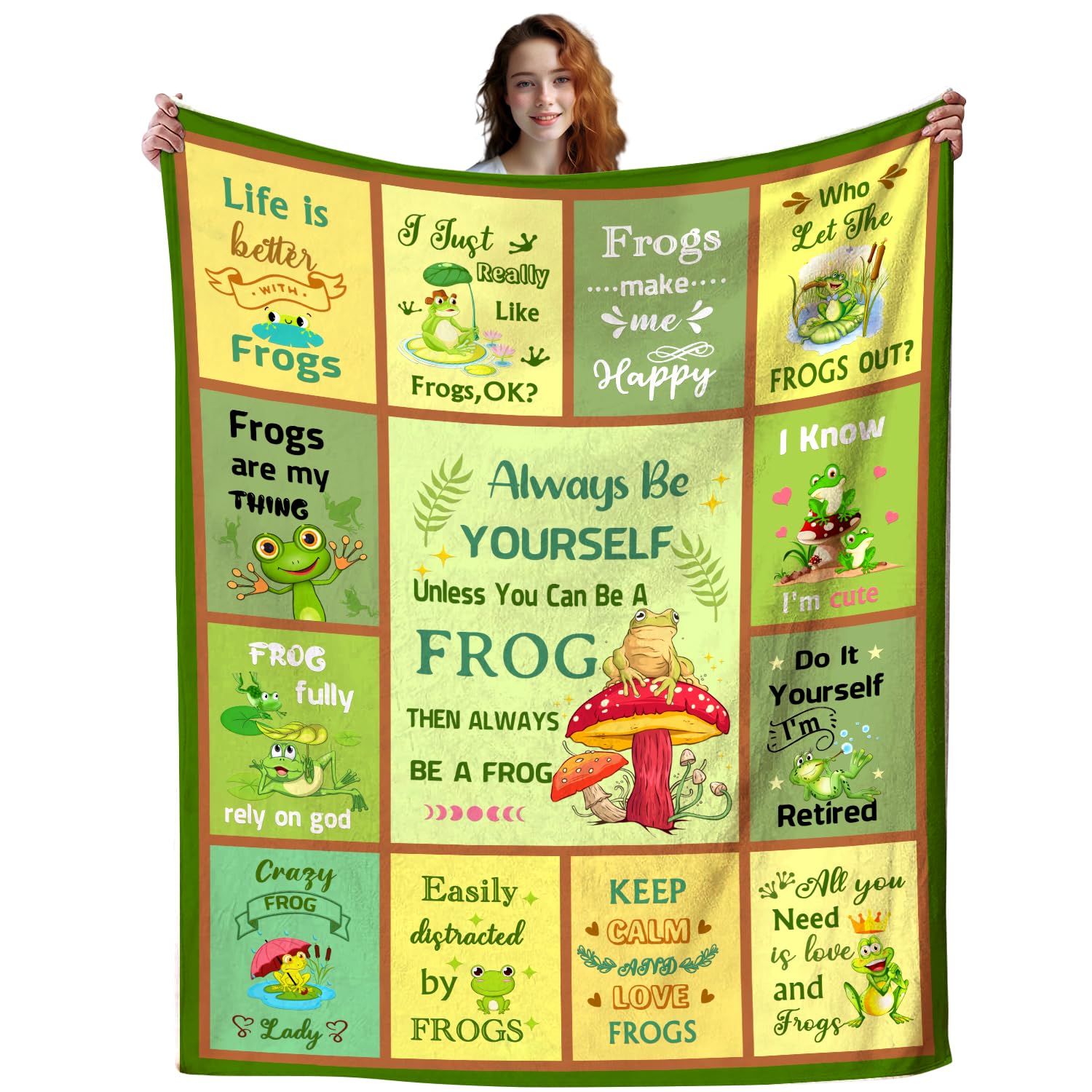 Funny Frog Blanket Gifts for Women & Kids, Cute Frog Stuff, Forest Themed Throw 60"X50"