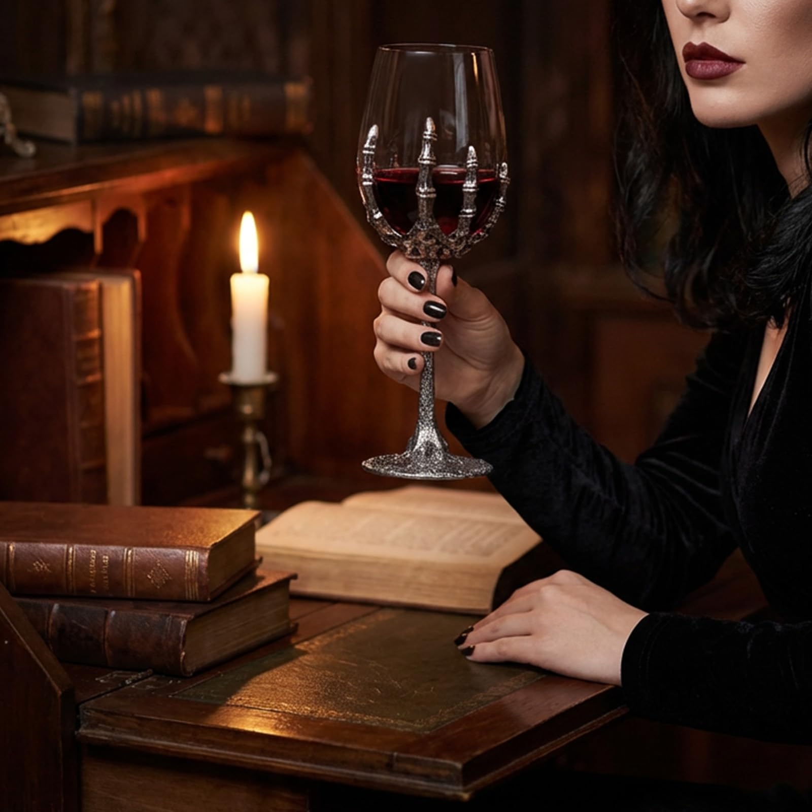 Copa de vino de calavera de Halloween, copa de vino de mano fantasma de esqueleto, fiestas y eventos de Halloween, copas de Halloween, copa de mano de esqueleto (E)