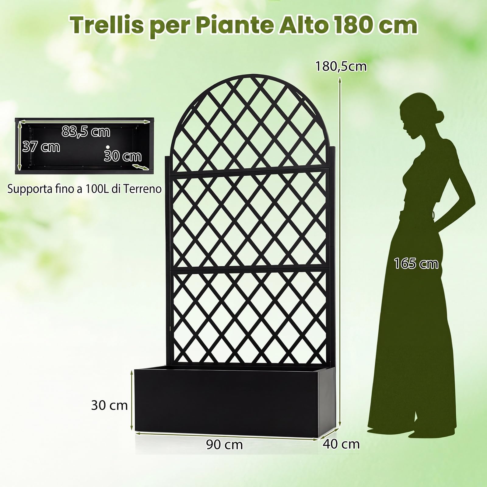 COSTWAY Orto Rialzato con Traliccio e Fori di Drenaggio 90 x 40 x 180,5 cm