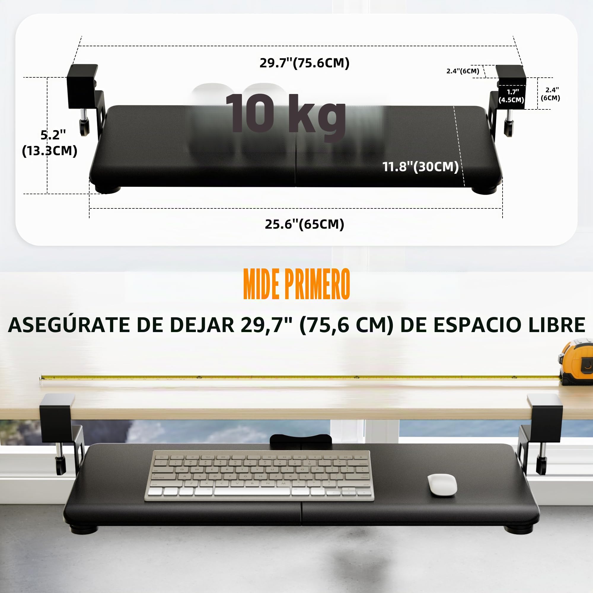 ERGOMAKER Bandeja para teclado debajo del escritorio, escritorio pequeño para computadora con bandeja de teclado de 25.6 x 11.8 pulgadas, cajón deslizante estable para escribir, color negro