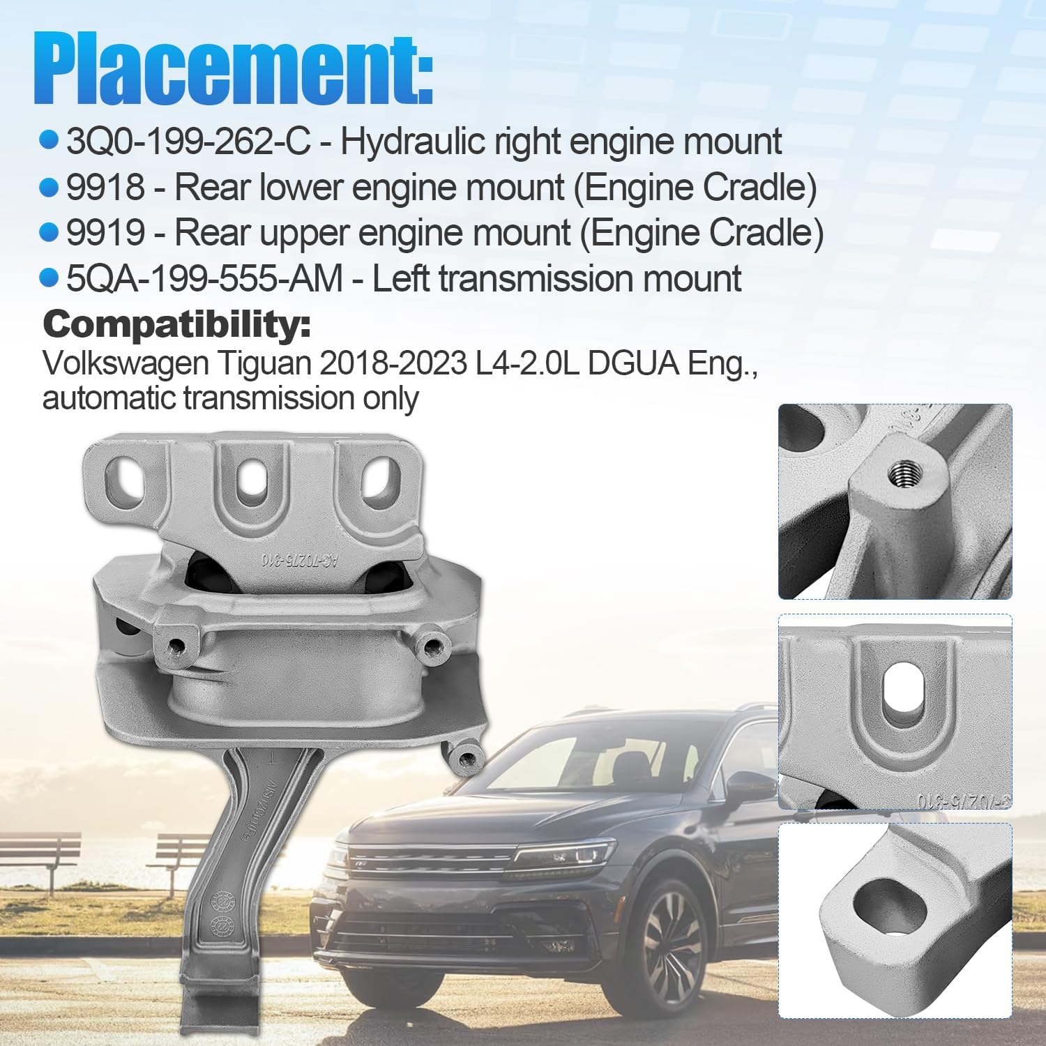 4PCS Engine Motor Mounts & Automatic Transmission Mount Compatible with VW Tiguan 2018-2023 L4 2.0L Replace# 3Q0-199-262-C 5QA-199-555-AM