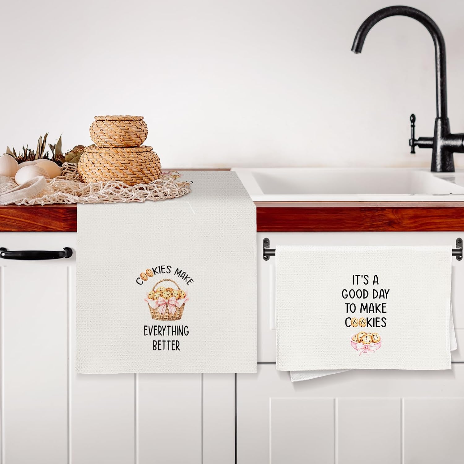 Coquette Pink Baking Gifts Kitchen Towels Set of 2, Gifts for Bakers Cookie Lovers Cooks Dish Tea Towel for Kitchen Baking, It's a Good Day to Make Cookies Hand Towels, 16x24 Inch