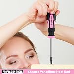 Amartisan 10-Piece Magnetic Screwdrivers Set, 5 Phillips and 5 Slotted Tips Professional Cushion Grip Screwdriver Set 2pcs Portable Multifunction Key Mini Screwdriver (Pink)