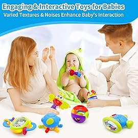 MOONTOY 7pcs Baby Rattles Toy Set, Baby Toys 0-6 Months Infant Toys 6-12 Months Teethers for Babies 3-6 Months Easter Basket Stuffers, Sensory Teething Toys 0 1 2 3 4 5 6 Month Newborn Boy Girl Gifts