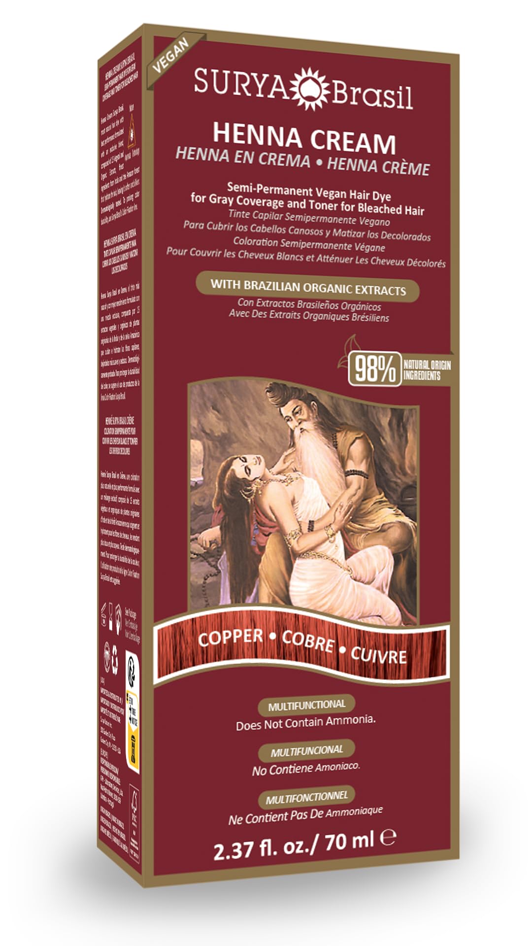 Henna Cream, Hair Color, Copper, 2.37 fl oz (70 ml) - Surya Henna