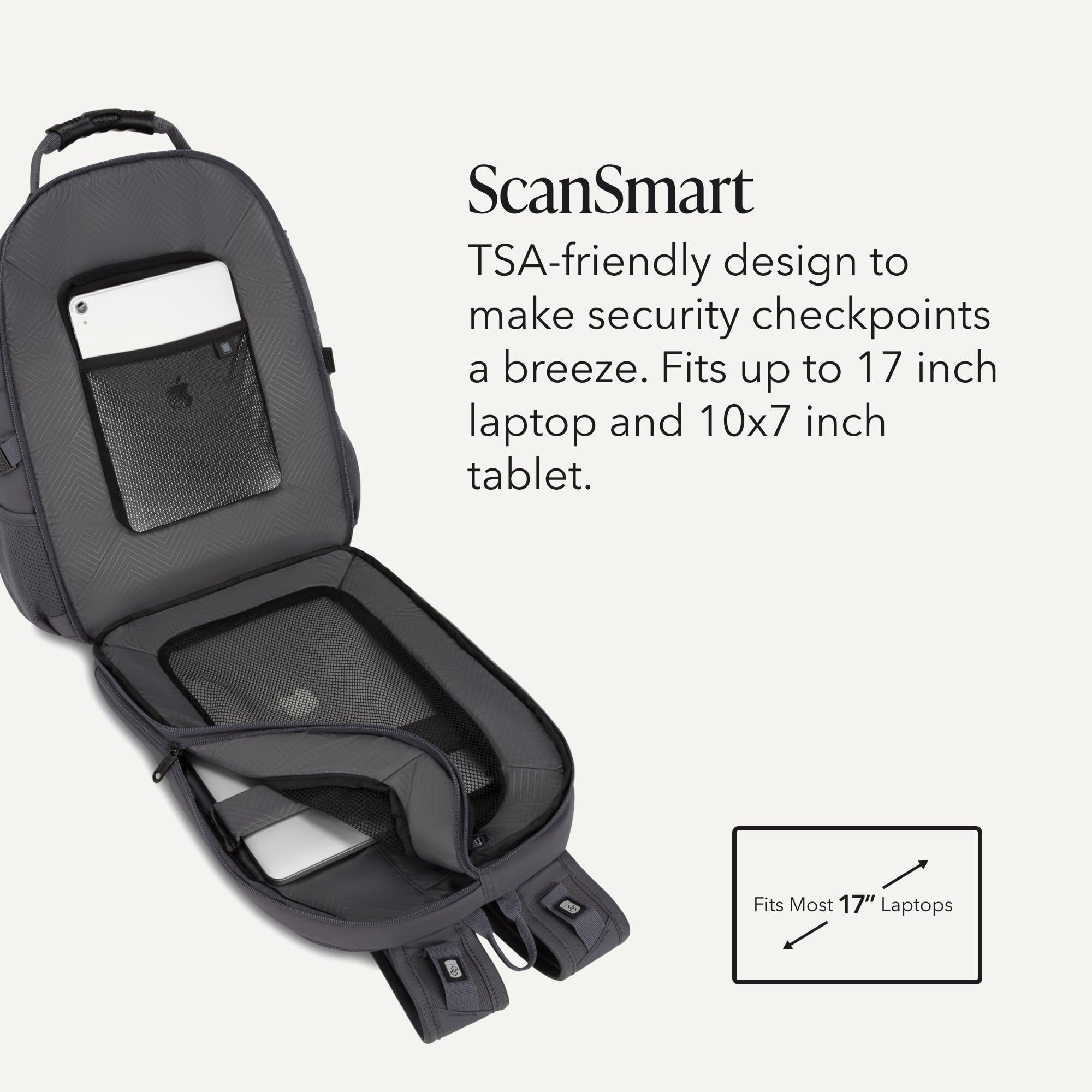 SWISSGEAR 1900 ScanSmart Laptop Backpack, Fits Most 17-Inch Laptops, TSA-Friendly Lay-Flat Design, RFID Protection, and Tablet Pocket, Black, 31L, 18.5-Inch view 3