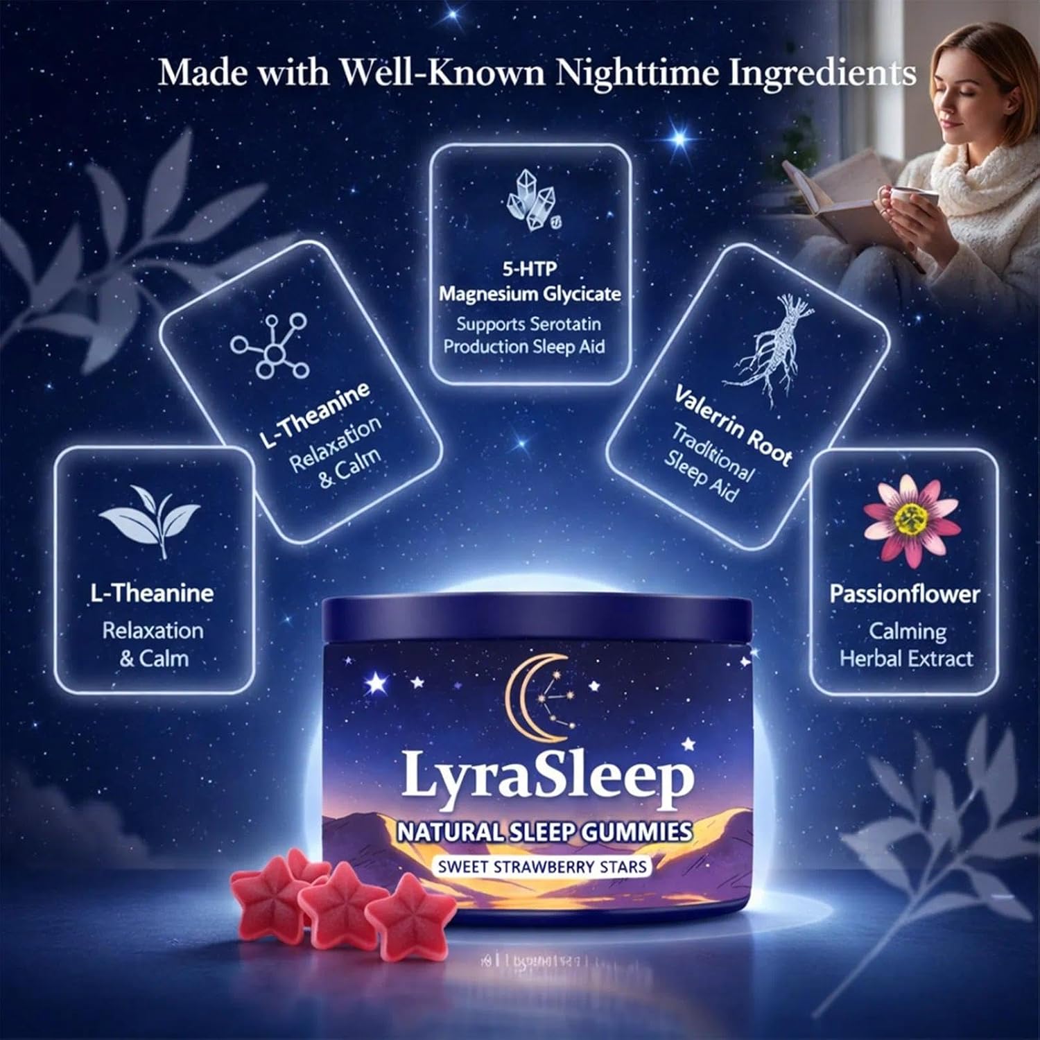 GFG LyraSleep Natural Sleep Gummies, Melatonin-Free,Help You Enjoy Restful Sleep, 60 Gummies