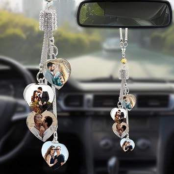 AIFLM Personalized Photo Crystal Car Hanging Ornaments Custom Aesthetic Mirror Hanging Car Interior Accessories Gift Car Accessories for Family and Friends