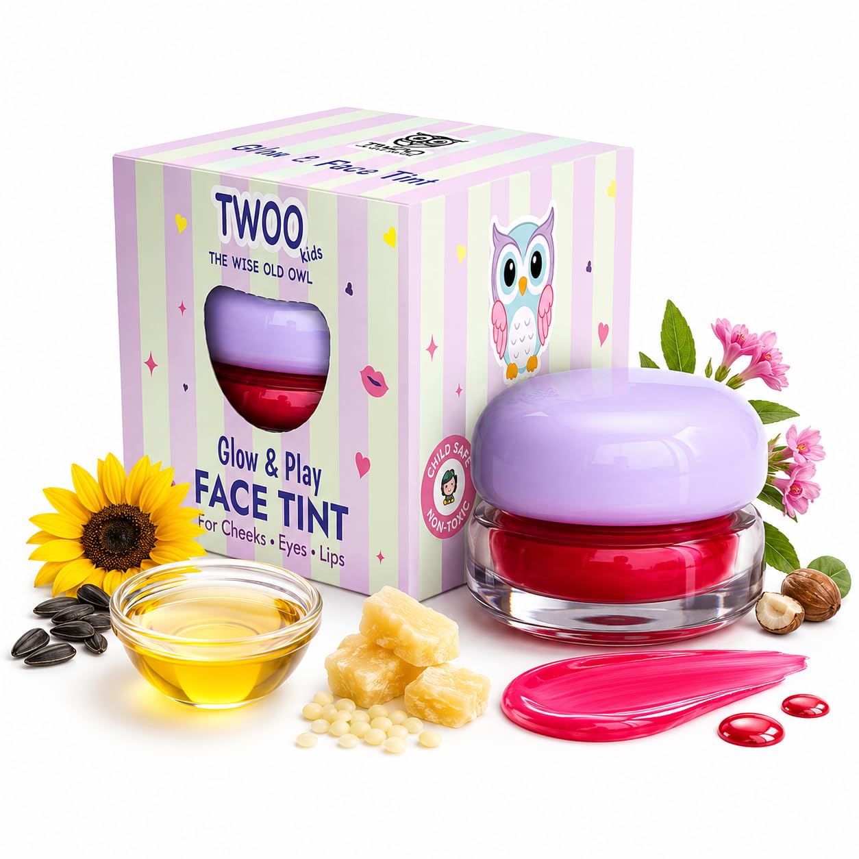 twoo the wise old owl TWOO 3-in-1 Face Tint for Kids | Non-Toxic | Child-Safe | Blush | Lip & Eyeshadow Tint for Girls | Easy Removal | Pixie Pink (5g)-picture-11