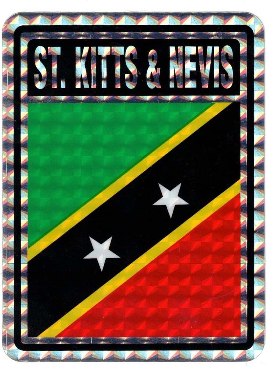 Pack of 50 St. Kitts & Nevis Country Flag Reflective Decal Bumper Sticker DC-198
