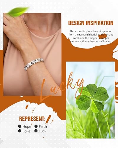 Vista 36 de Jecanori Pulseras de cobre para mujer, pulsera magnética de cobre puro con 3500 imanes efectivos Gauss Trébol de cuatro hojas (cobre),Trébol