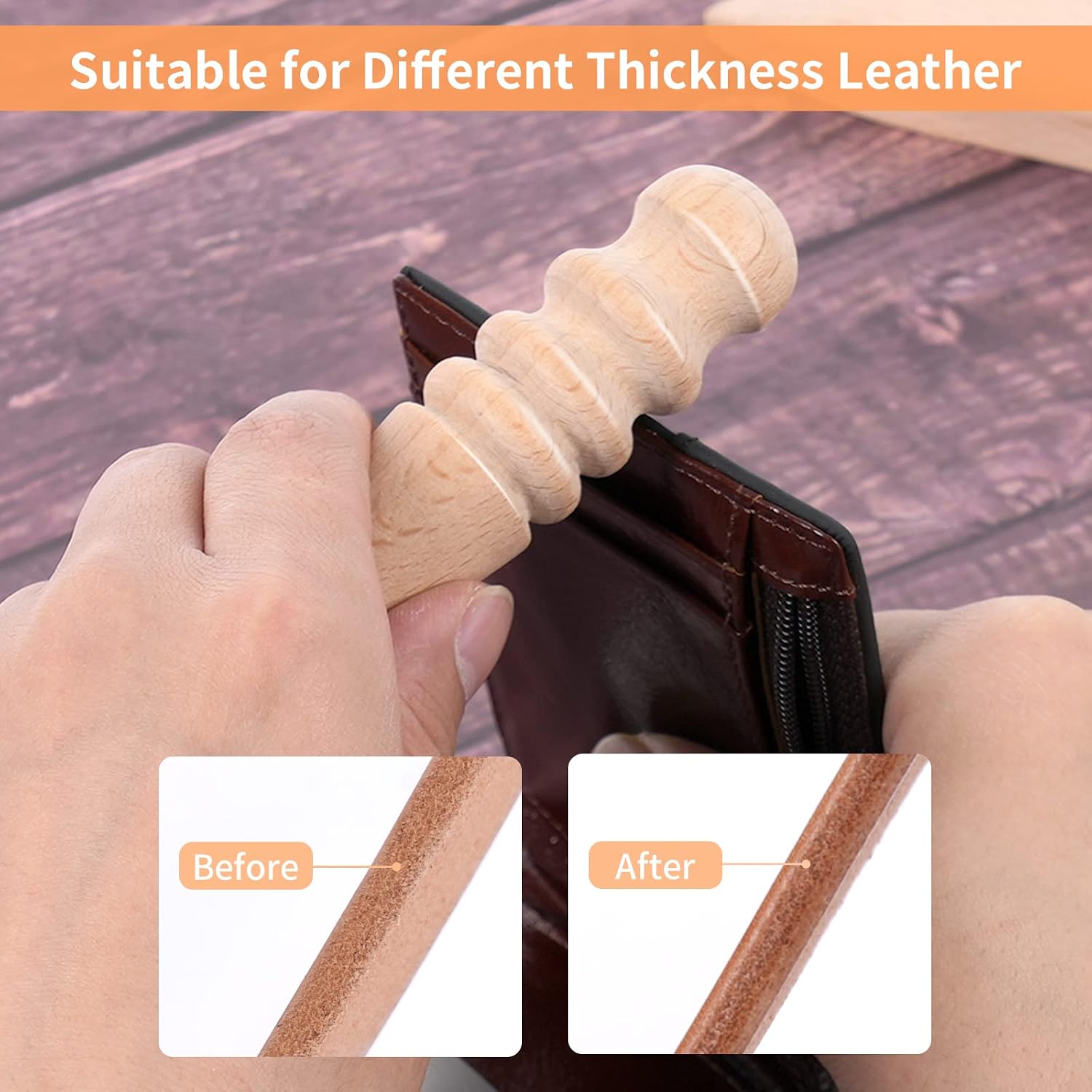 3Pcs Professional Wood Leather Edge Burnisher,Leather Edge Sand and Polish Sticks for Polishing Leather Craft Edges
