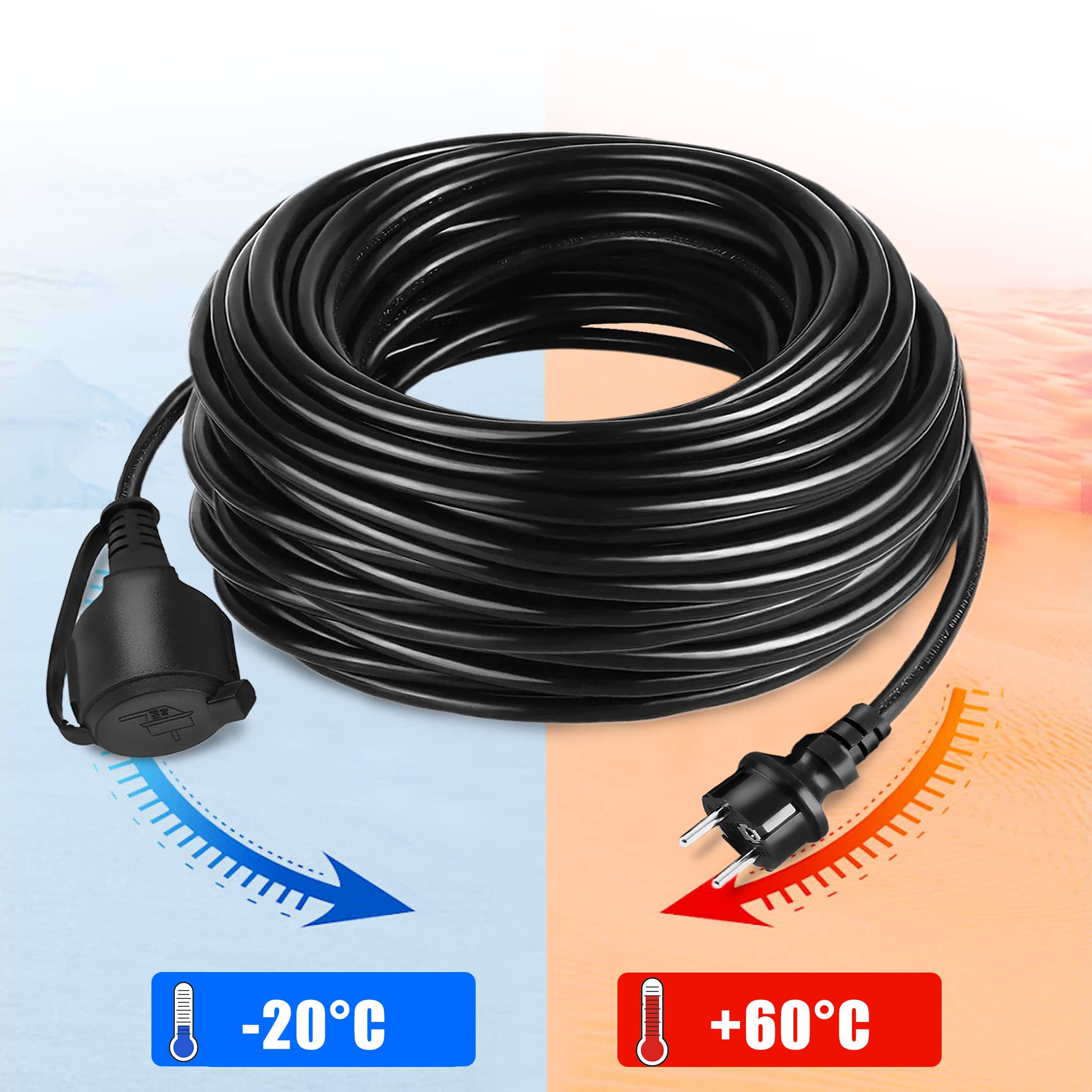 FIVMEN Cavo di prolunga 30 m con tappo di protezione, prolunga cavo di prolunga 230 V, impermeabile, IP44, per interni ed esterni