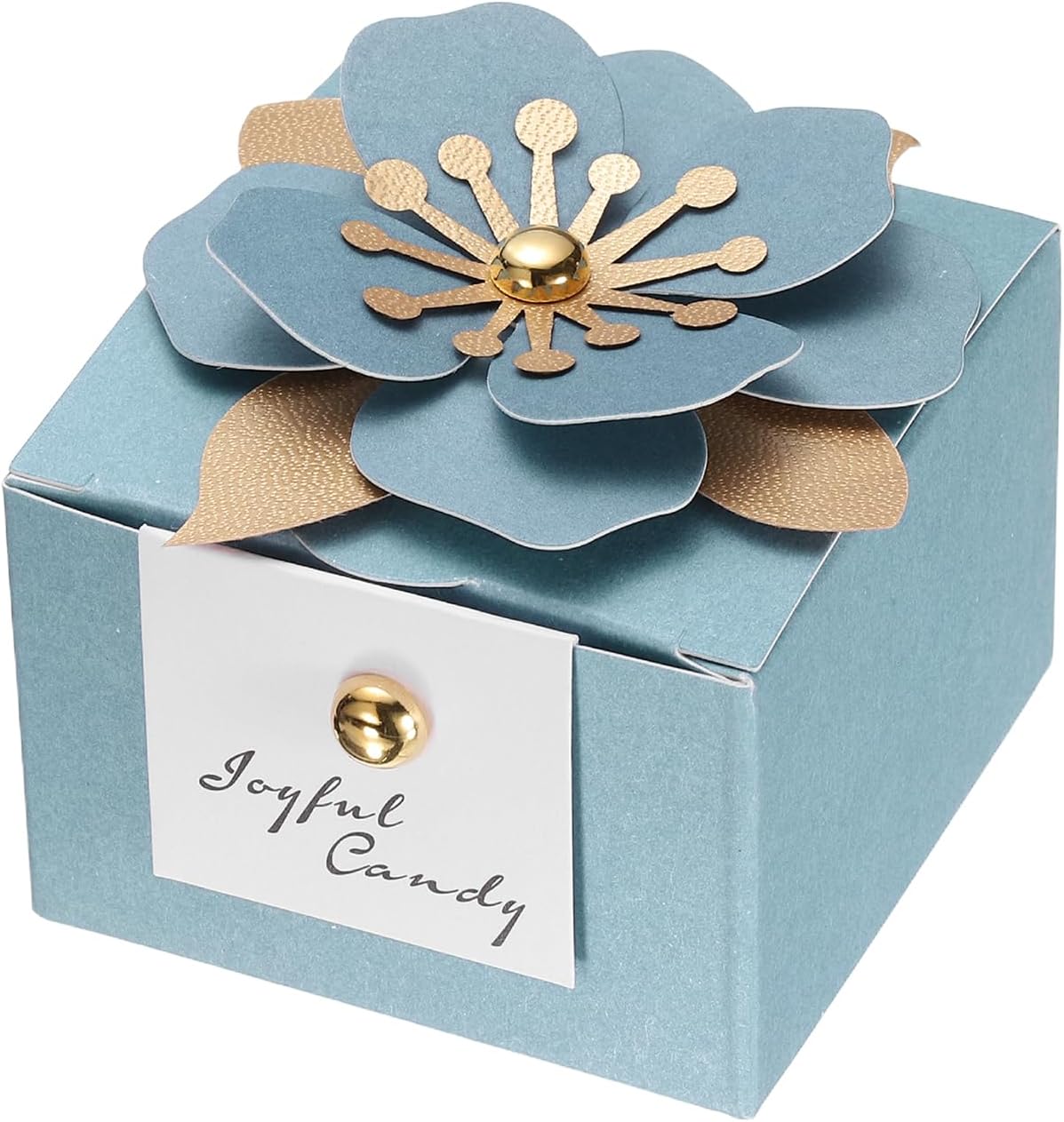 PATIKIL Wedding Favor Boxes, (2.5 x 2.5 Inch, Sky Blue)(25 Pcs), Square Paper Flower Candy Boxes with Sky Blue Floral Decor White Thanks Card, Suitable for Wedding/Birthday/Party