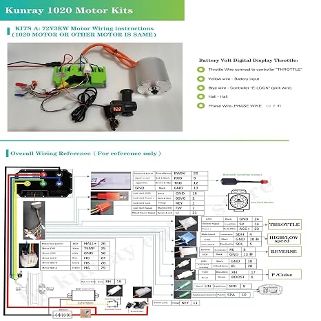 Kunray Electric DC Motor 72V 3000W Motor Kit with 48V-72V Brushless Controller and Half Twist Throttle for Go-Carts Programmable Brushless Controller with Temperature Sensor Function (72V 3000W)