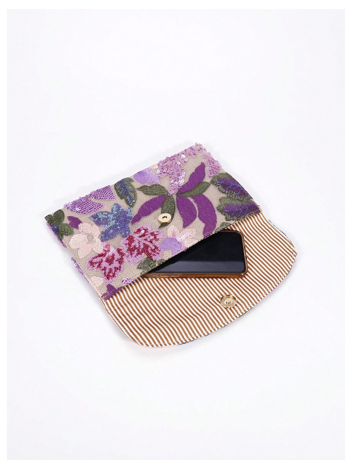 Borsa da sera floreale con paillettes, viola, L