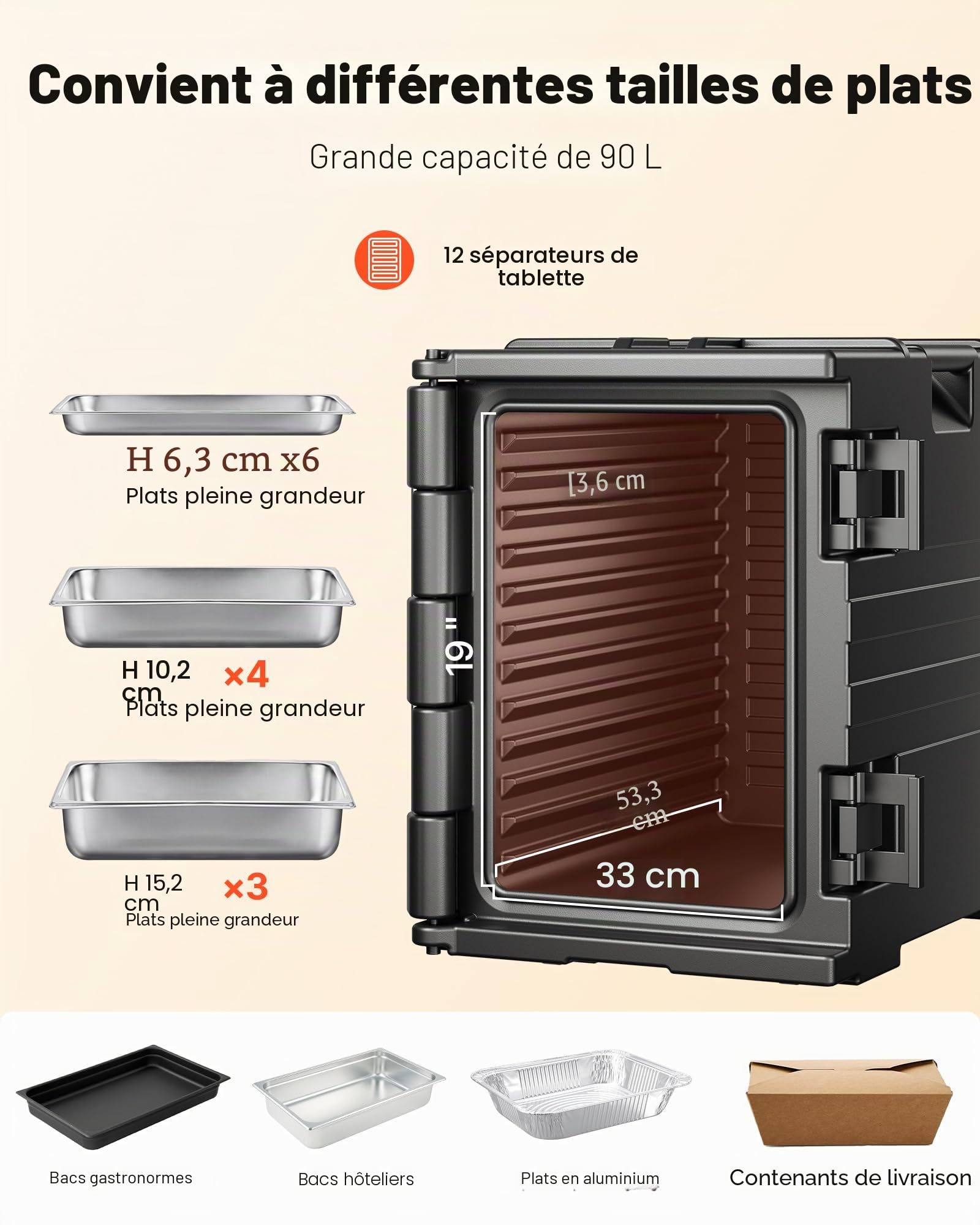 VEVOR Conteneur Isotherme 90 L, Boîte de Transport en LLDPE à Chargement Frontal, avec Poignées et Double Boucles, pour Garder au Chaud ou Froid Traiteur Restauration Restaurant Cantine 445x645x610 mm