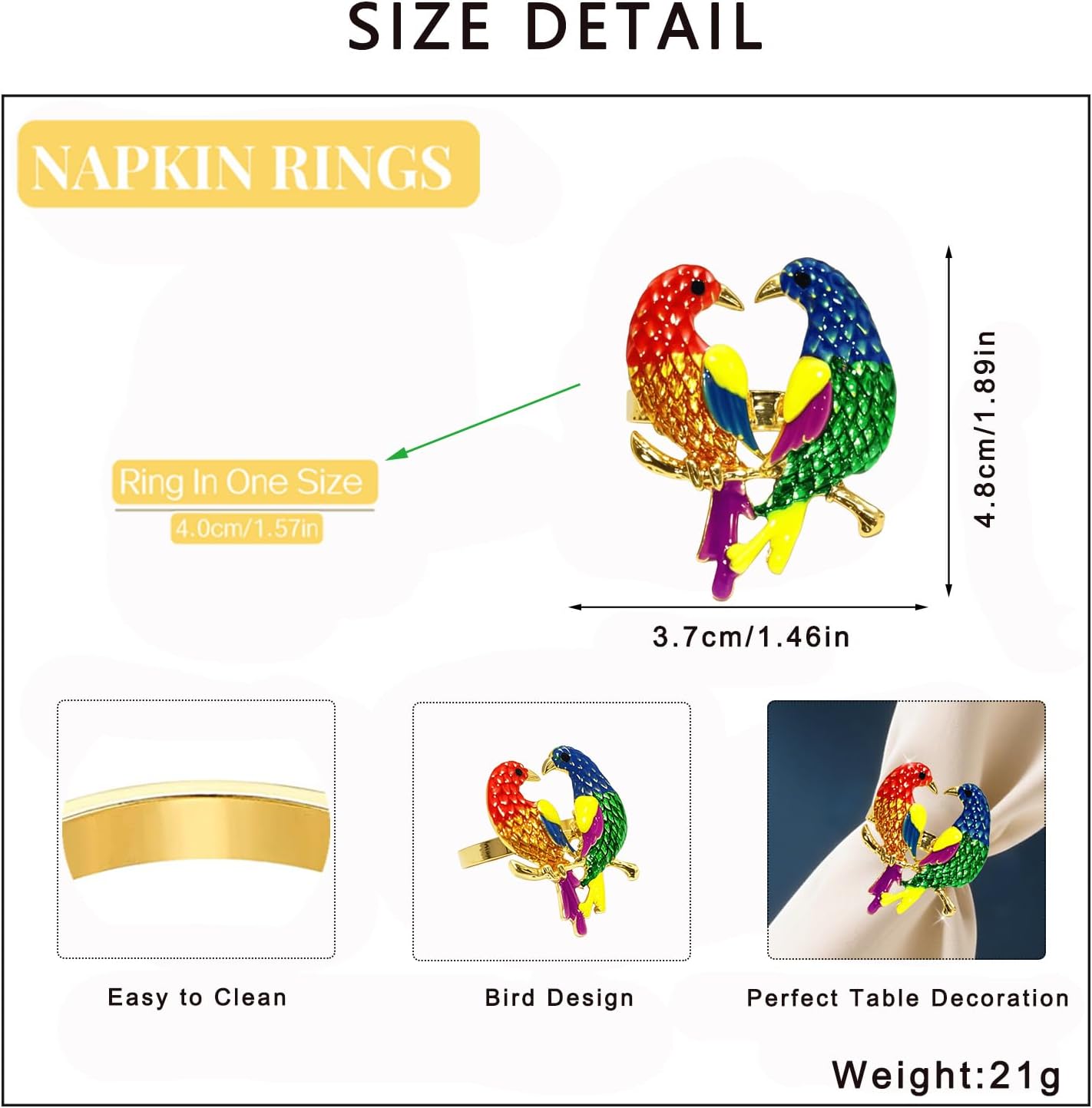Bird Napkin Rings Set of 6 for Fall Party Christmas Dining Decor